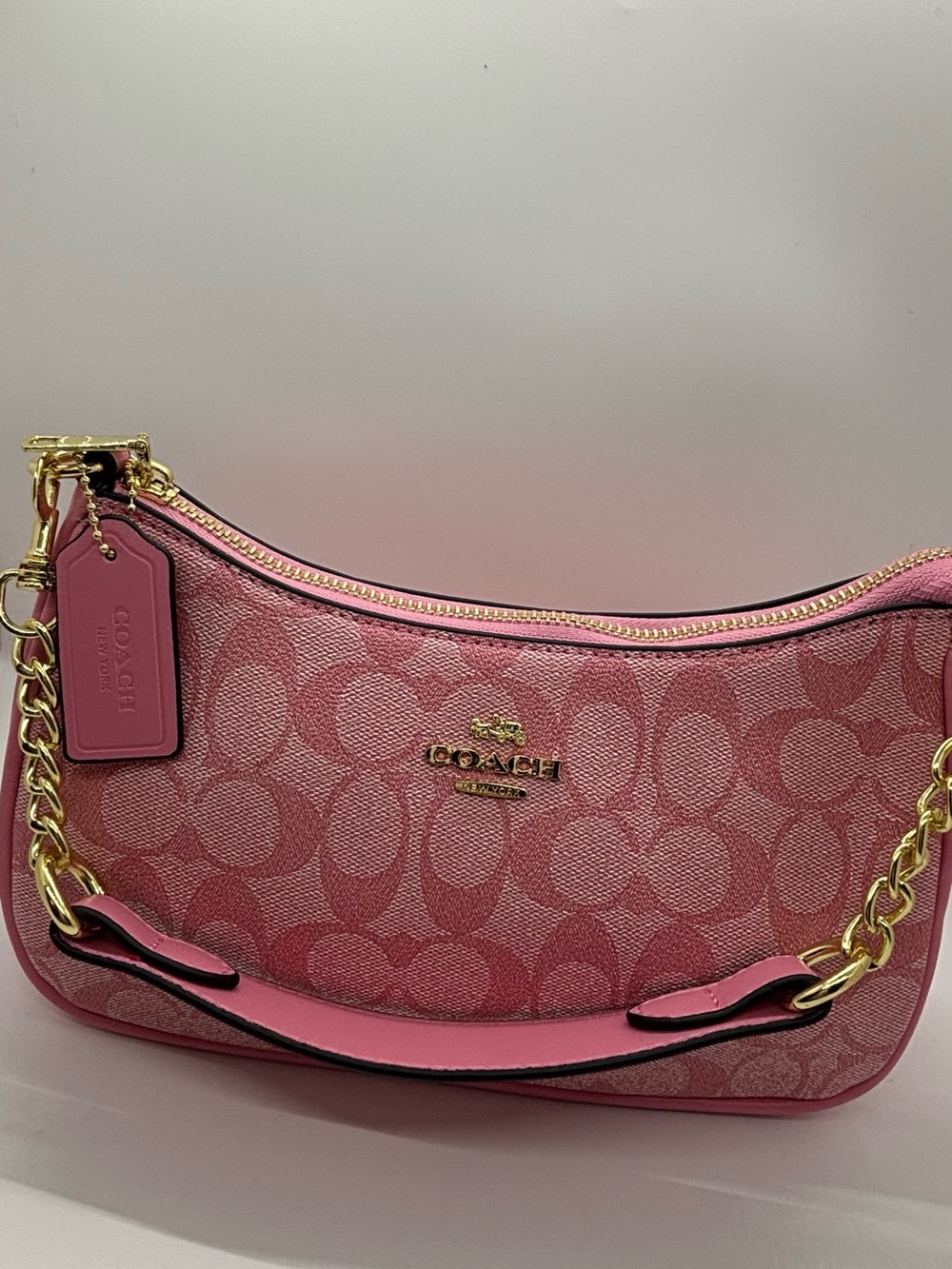 Coach Pink Signature Canvas Chain-Handle Shoulder Bag